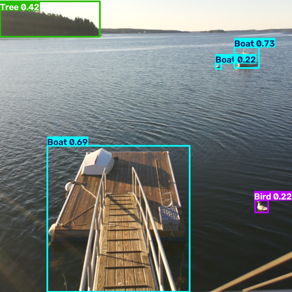 Dockwatcher frame at 07:16:51 with bird box, confidence 0.22